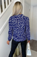 Long Sleeve V Neck Blouse In Navy - Miss Floral