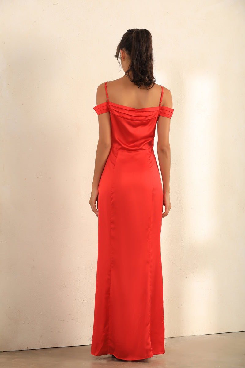 Red cami strap maxi dress with thigh best sale split