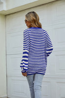 Long Sleeve Button Front Striped Knitted Cardigan In Blue - Miss Floral