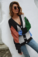 Long Sleeve Drop Shoulder Colour Block Knitted Cardigan - Miss Floral