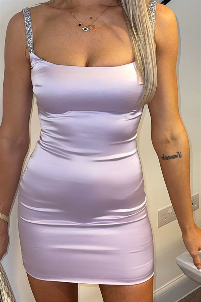 Lilac Satin Bodycon Mini Dress with Shimmer Embellishments - Miss Floral