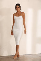 Chain Ribbed Bodycon Midi Dress In White - Miss Floral