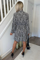 Long Sleeve Leopard Print Tunic Dress In Black - Miss Floral