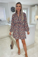 Long Sleeve Floral Print Tunic Dress - Miss Floral