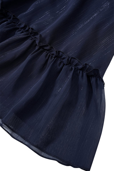 Angel Sleeve Tie Neck Sheer Mini Dress In Navy - Miss Floral