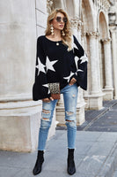 Wide Sleeve Star Pattern Oversize Knitted Jumper In Black - Miss Floral