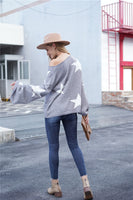 Wide Sleeve Star Pattern Oversize Knitted Jumper In Grey - Miss Floral