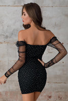 Off Shoulder Sequin Bodycon Mini Dress In Black - Miss Floral
