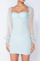 Mint Sheer Sleeve Bodycon Mini Dress with Bustier Detail - Miss Floral