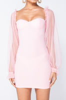 Pink Sheer Sleeve Bodycon Mini Dress with Bustier Detail - Miss Floral