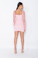 Pink Sheer Sleeve Bodycon Mini Dress with Bustier Detail - Miss Floral