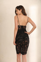 Leighton Tiered Lace Midi Dress In Black - Miss Floral