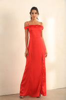 Split Thigh Cami Maxi Dress In Red Satin - Miss Floral