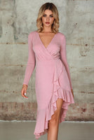 Ruffle Hem Wrap Glitter Dress In Pink - Miss Floral