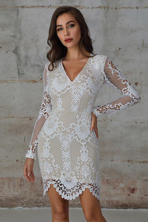 Guipure Lace Bodycon Dress In White - Miss Floral