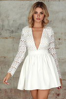 Plunge Guipure Lace Fit & Flare Dress In White - Miss Floral