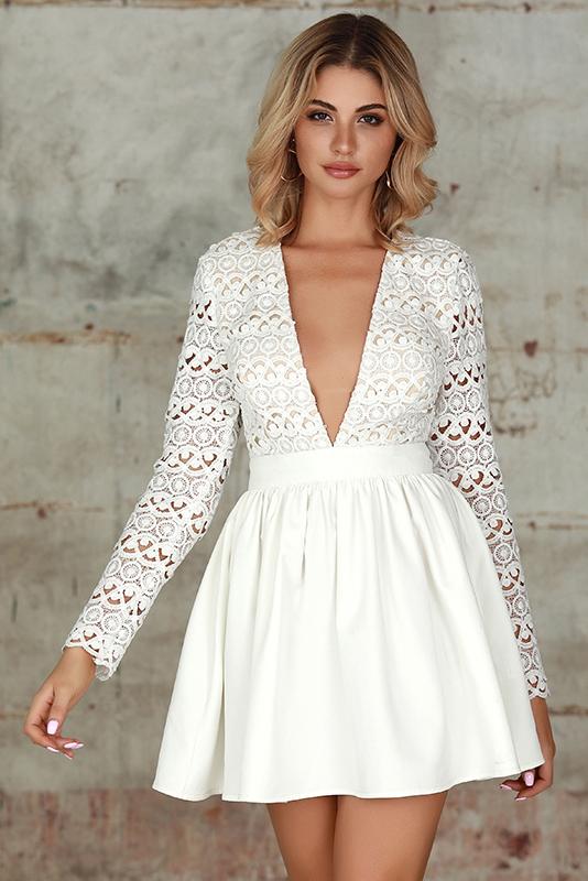 Cation White Lace Fit & Flare Dress