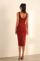Zip Back Ruched Bodycon Bandage Midi Dress In Red - Miss Floral