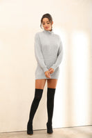 Roll Neck Knitted Jumper | Mini Dress In Grey - Miss Floral